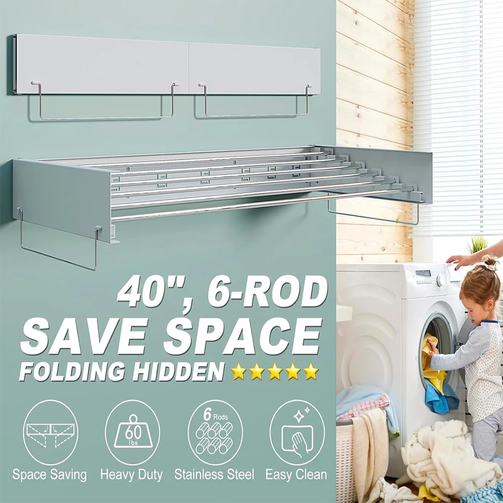 Wall Mounted Clothes Drying Rack Indoor, Retractable Collapsible Towel Drying Rack Clothing Drying Racks For Hanging Clothes