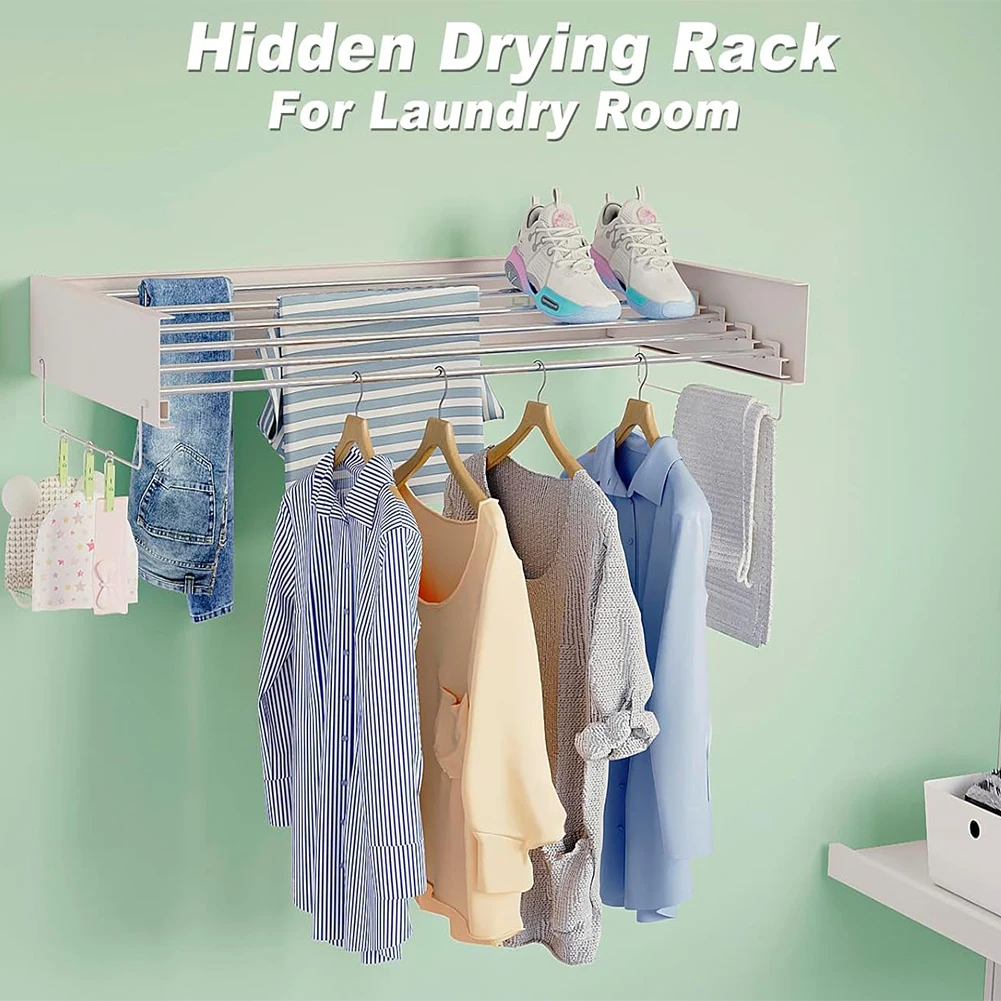 Wall Mounted Clothes Drying Rack Indoor, Retractable Collapsible Towel Drying Rack Clothing Drying Racks For Hanging Clothes