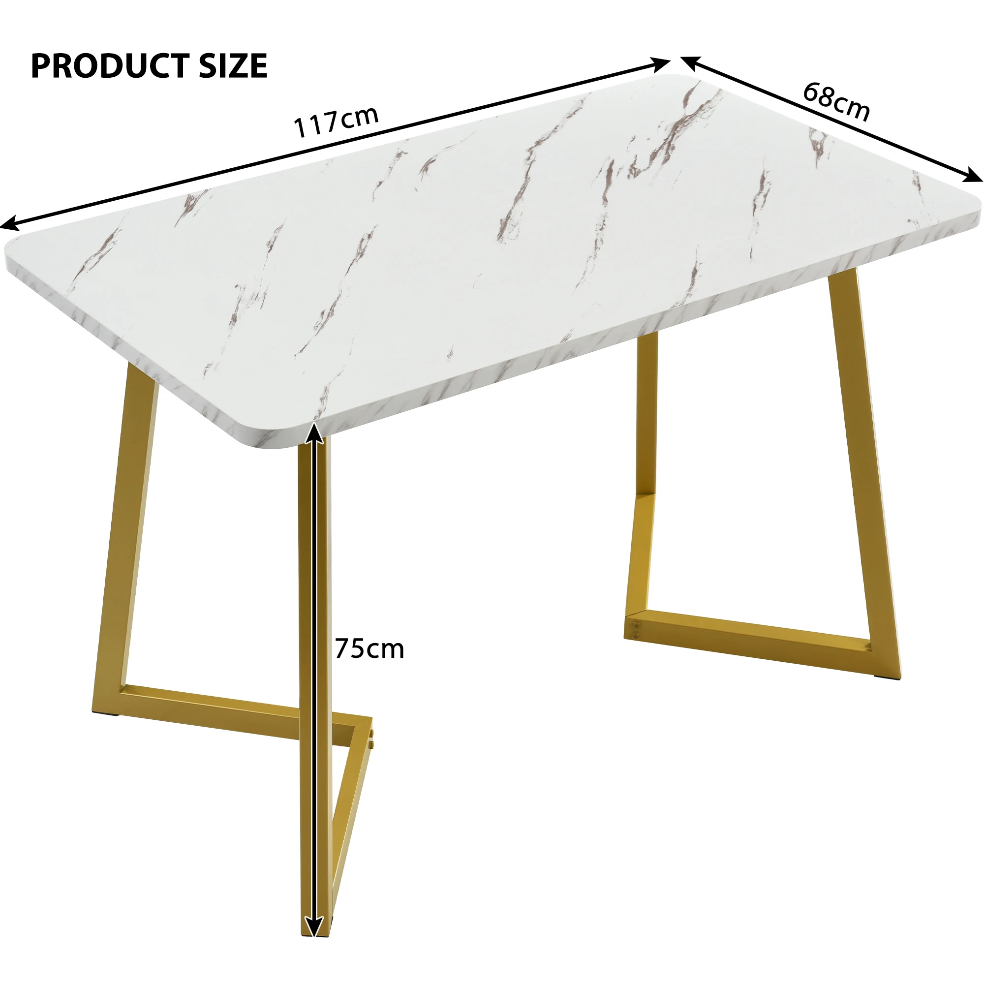 117x68cm Kitchen Dining Table, Metal Frame Rectangular Dining Desk with Stable Legs, Bar Restaurant Table Service, Furniture