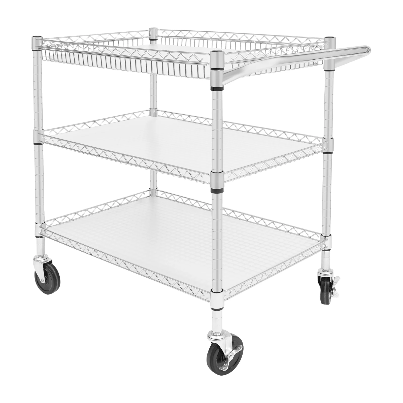 Serving Trolley With Wheels 3 Shelves Tea Trolley Hotel Restaurant Kitchen Trolley Silver For Kitchens, Hotels, Pantries
