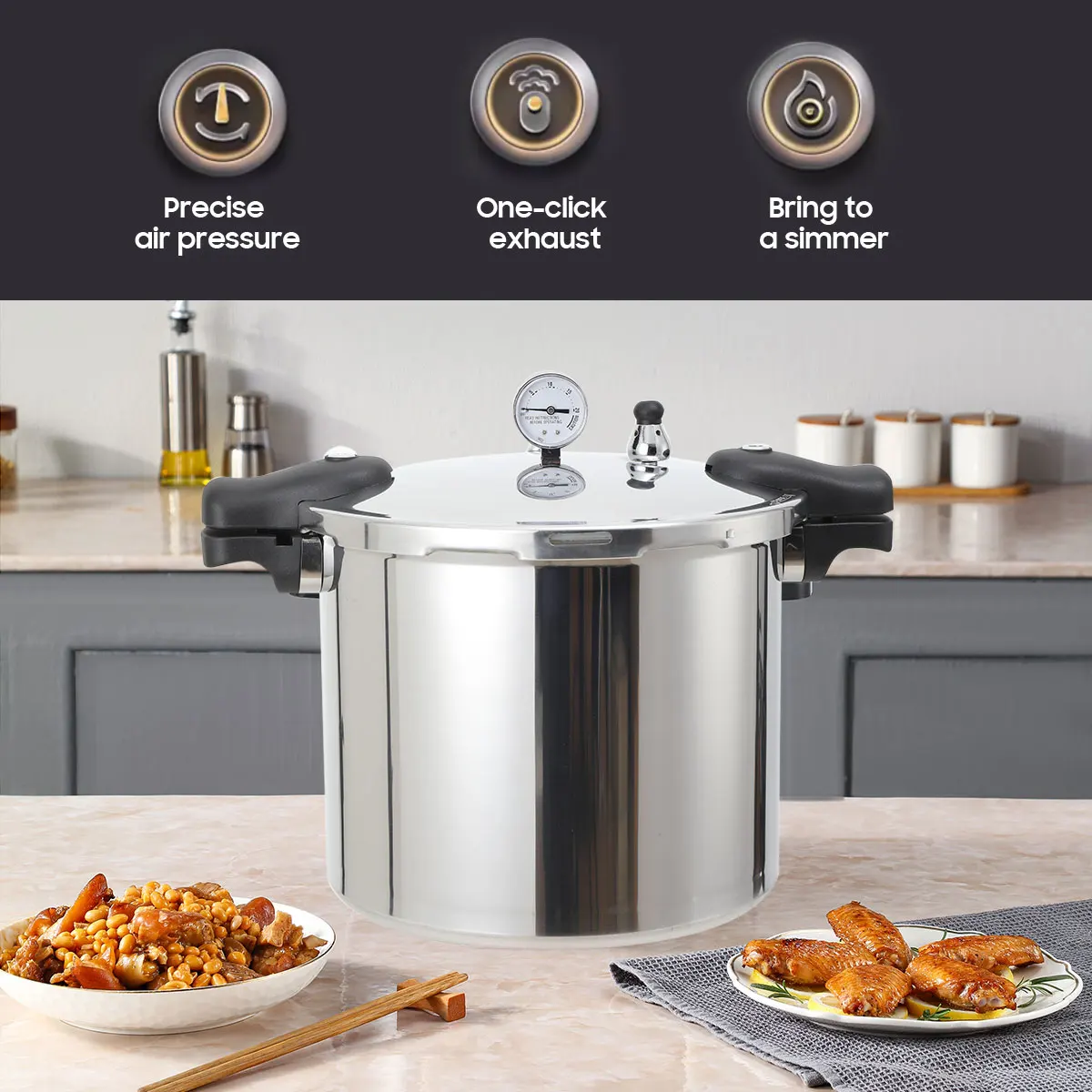 22L 90Kpa Aluminum Alloy Explosion-Proof Pressure Cooker Modern Pressure Pot with Lid 32cm Kitchen Cooking Appliance
