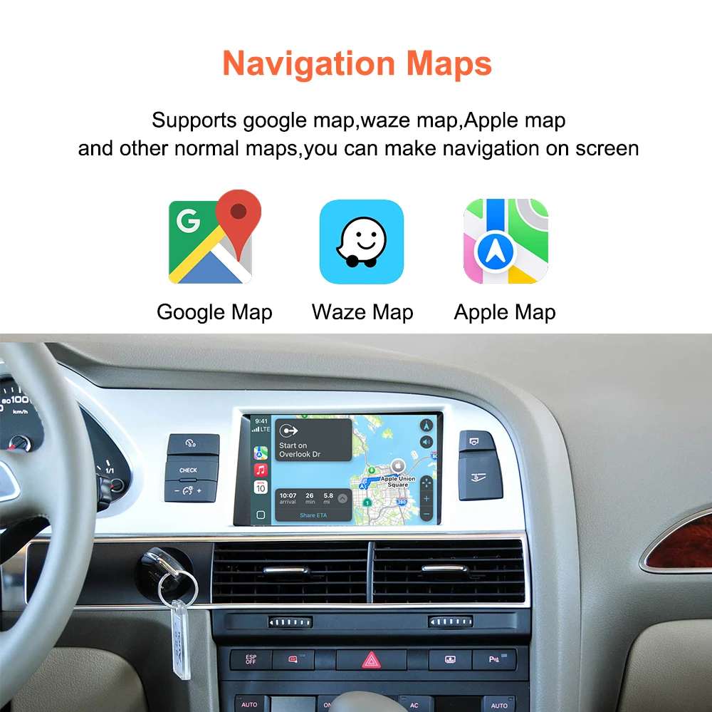 Bonroad Wireless Carplay Android Auto Interface for Audi C6 A6 4F 2010-2012 Q7 4L 2010-2015 Ac Button Mirror Link Airplay Module