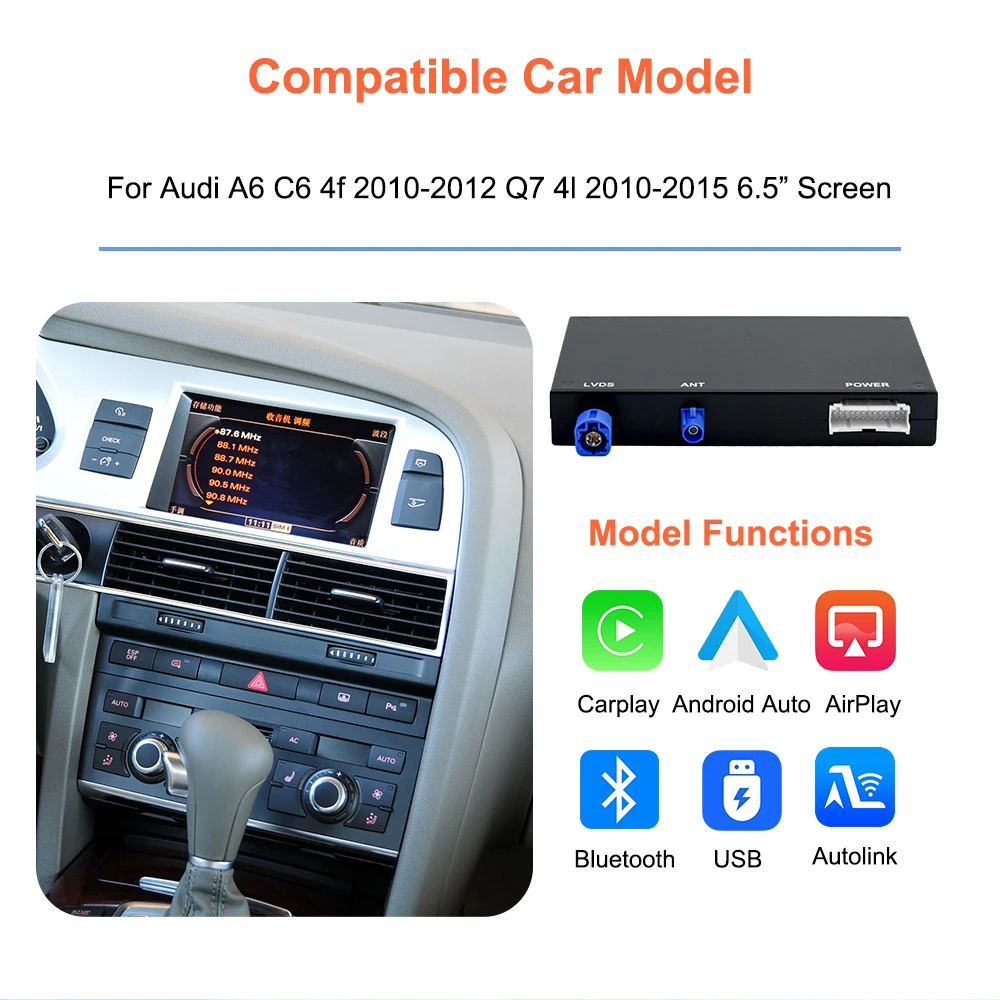 Bonroad Wireless Carplay Android Auto Interface for Audi C6 A6 4F 2010-2012 Q7 4L 2010-2015 Ac Button Mirror Link Airplay Module