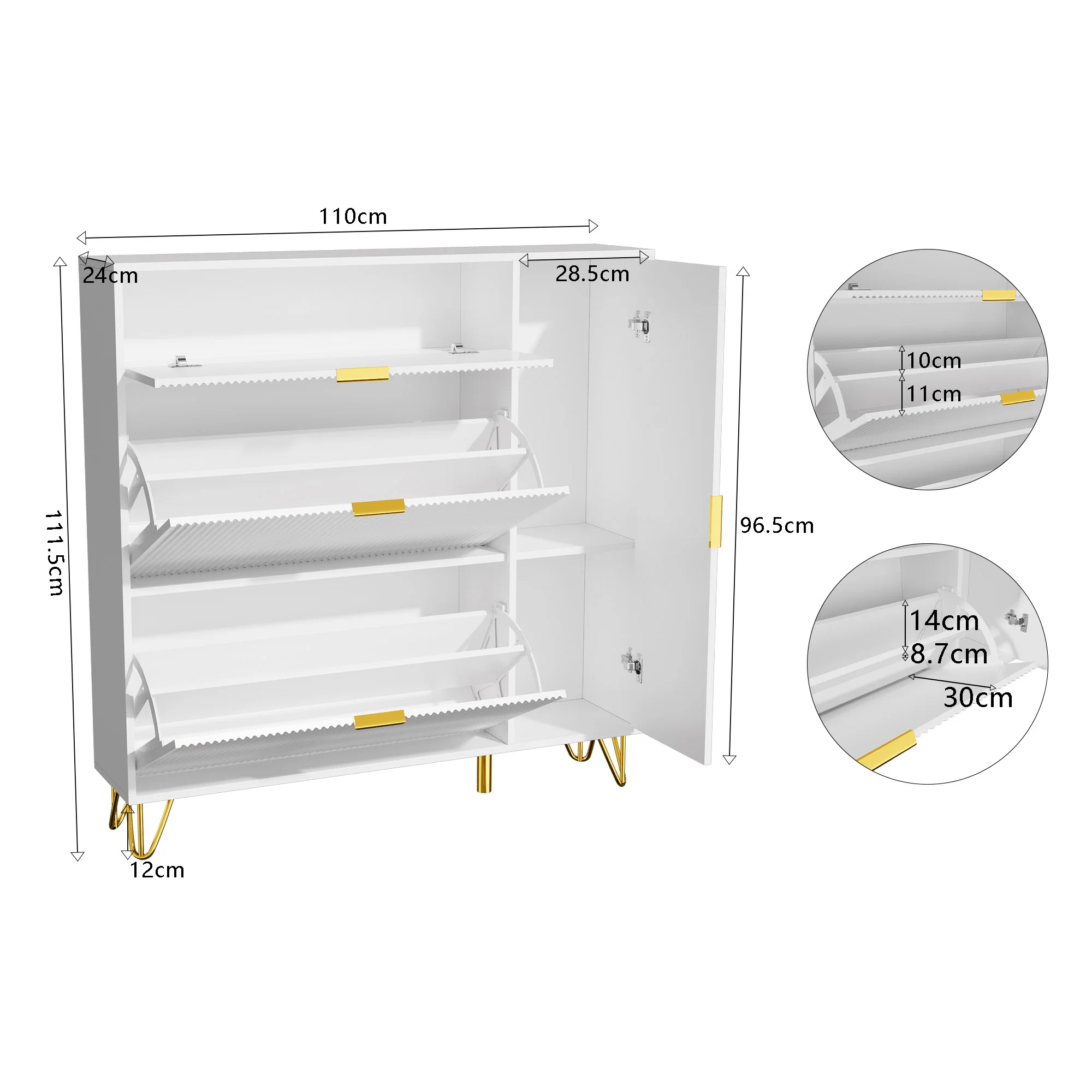 Rosahqnda Dust-proof shoe rack metal feet flip-top cabinetfor escape, hallway, living room, 80/110x24x120 cm