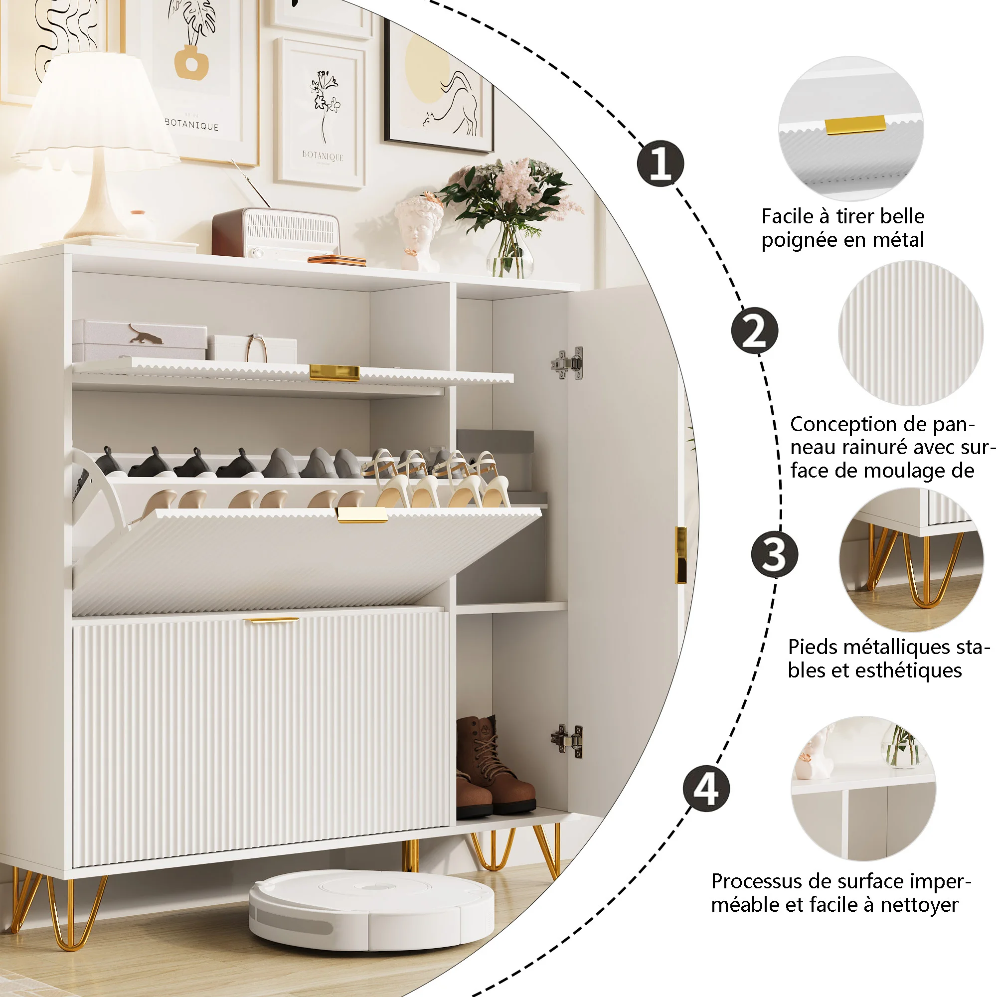Rosahqnda Dust-proof shoe rack metal feet flip-top cabinetfor escape, hallway, living room, 80/110x24x120 cm