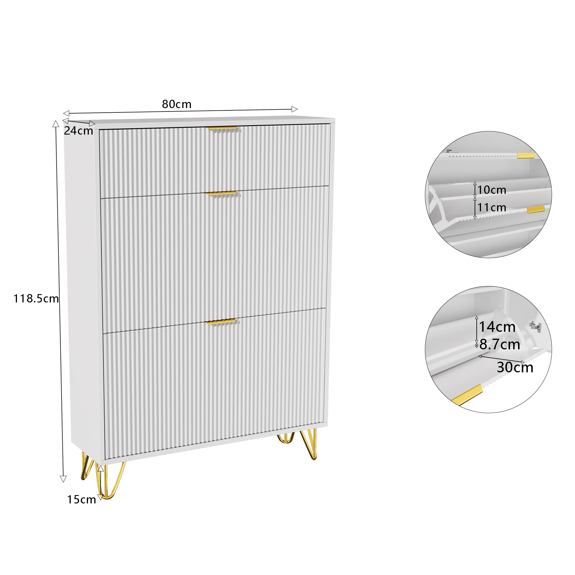 Rosahqnda Dust-proof shoe rack metal feet flip-top cabinetfor escape, hallway, living room, 80/110x24x120 cm