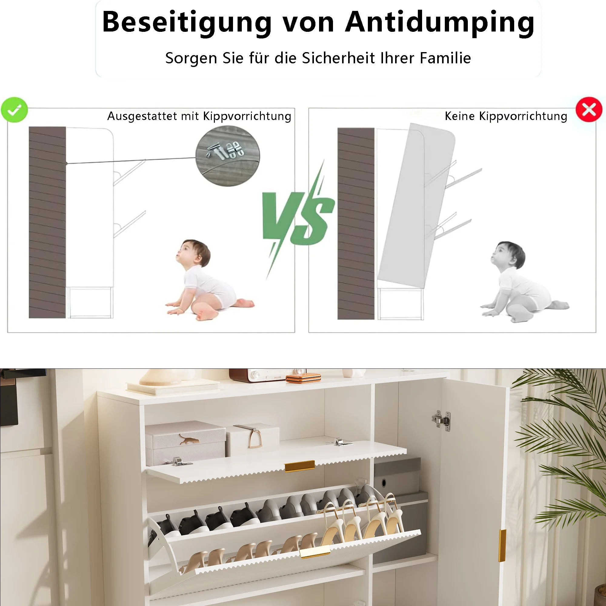 Rosahqnda Dust-proof shoe rack metal feet flip-top cabinetfor escape, hallway, living room, 80/110x24x120 cm