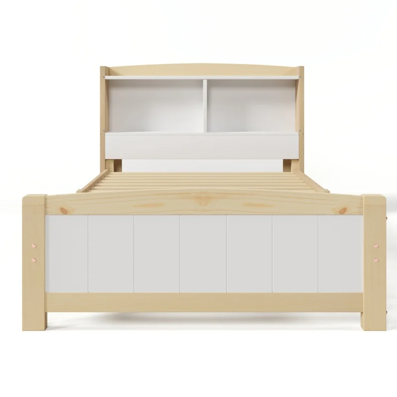 Single bed 90x200 cm Bed Frame Wooden bed with headboard Children's bed Pine solid Natural White (Without mattress and drawers