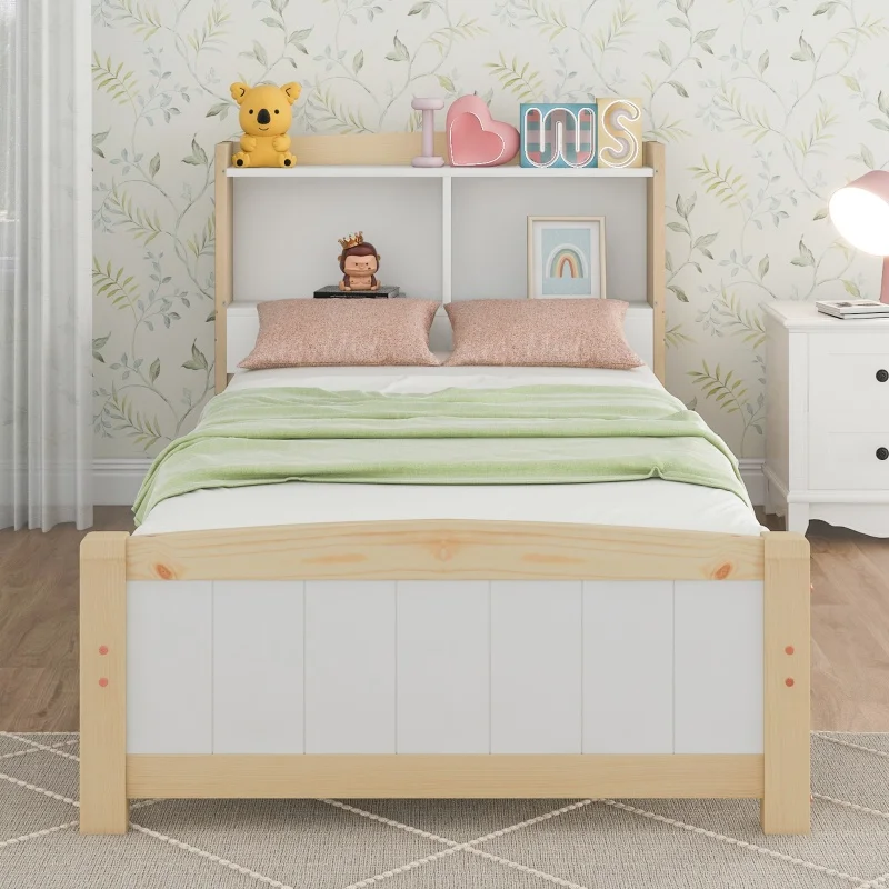 Single bed 90x200 cm Bed Frame Wooden bed with headboard Children's bed Pine solid Natural White (Without mattress and drawers