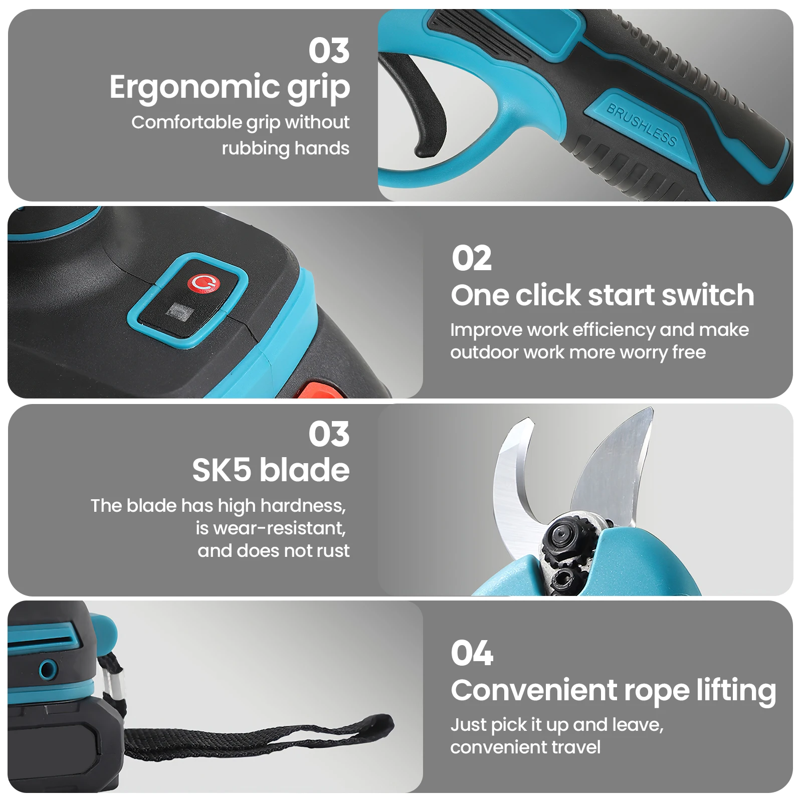 30MM Electric Brushless Pruning Shears Cordless Electric Pruning Battery Powered Tree Branch Pruner Electric Garden Scissors
