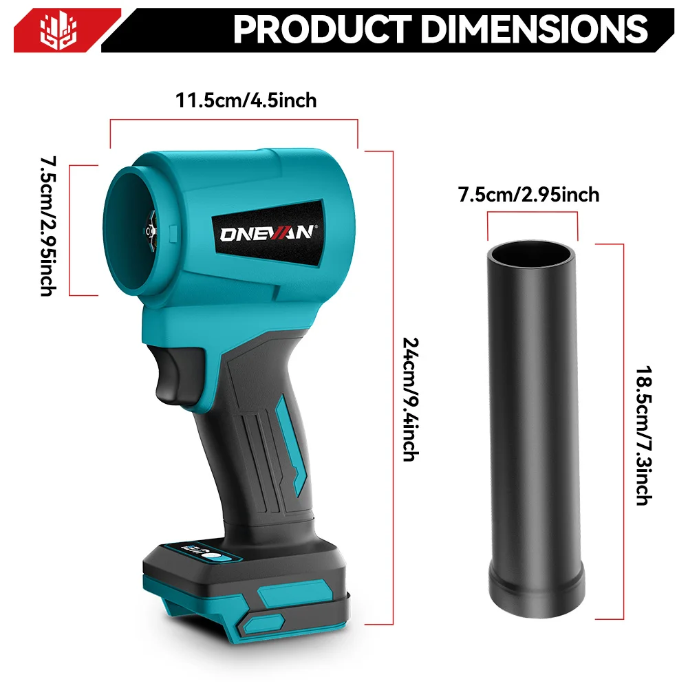 ONEVAN 4000W Brushless 300000RPM Electric Turbo Blower Jet Fan Lightweight Leaf Blower Lawn Yard Cleanup For Makita Battery Pin