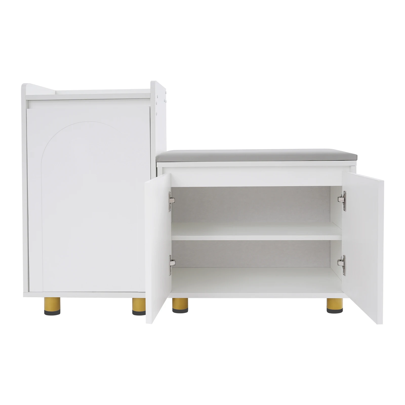 Modern White Shoe Cabinet Set, Floor Standing Storage with Seat & Raised Guardrails, 275lbs Capacity