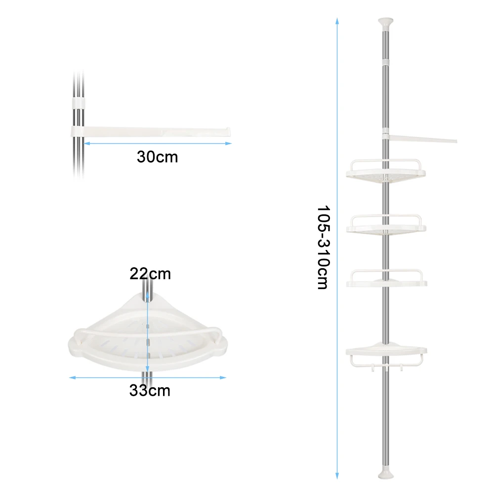 Telescopic Bathtub Shelves Corner Shower Shelf Without Drilling Bathtub Organizer, Kitchen, Sink, Adjustable from 105 to 310 cm