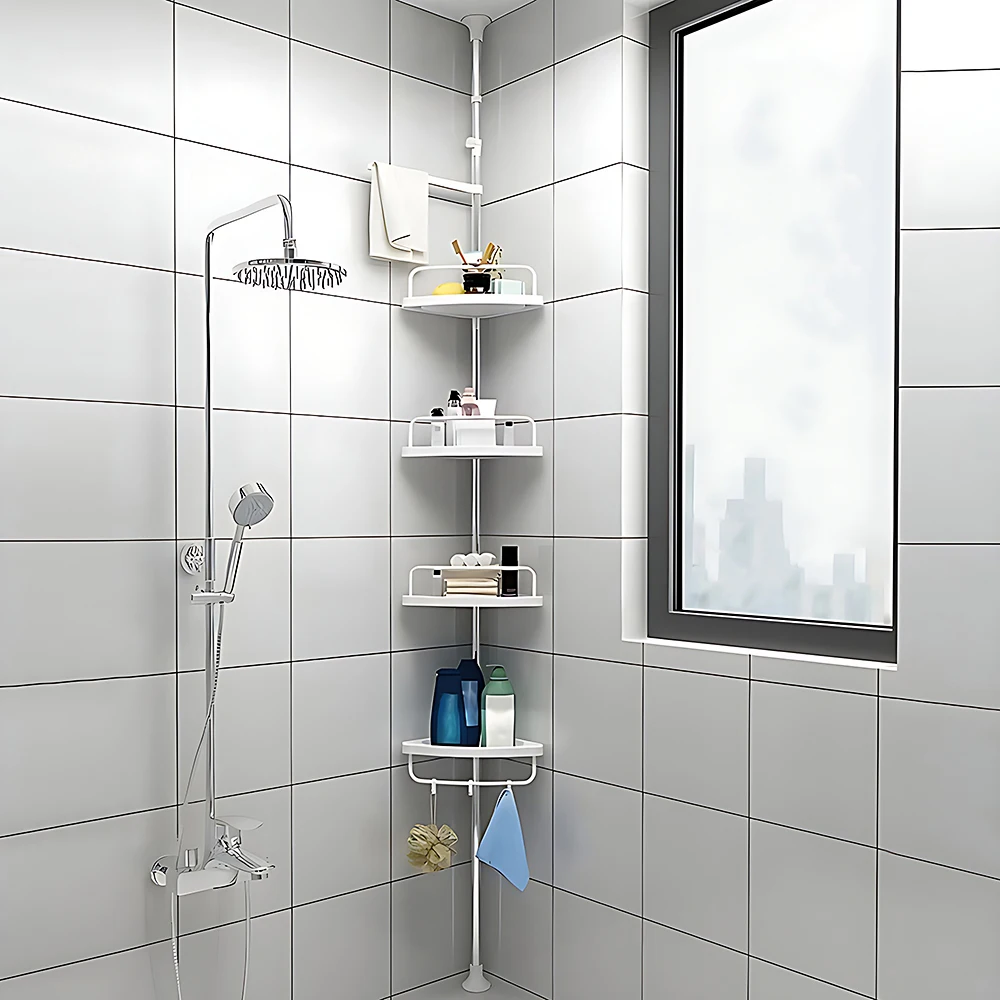 Telescopic Bathtub Shelves Corner Shower Shelf Without Drilling Bathtub Organizer, Kitchen, Sink, Adjustable from 105 to 310 cm