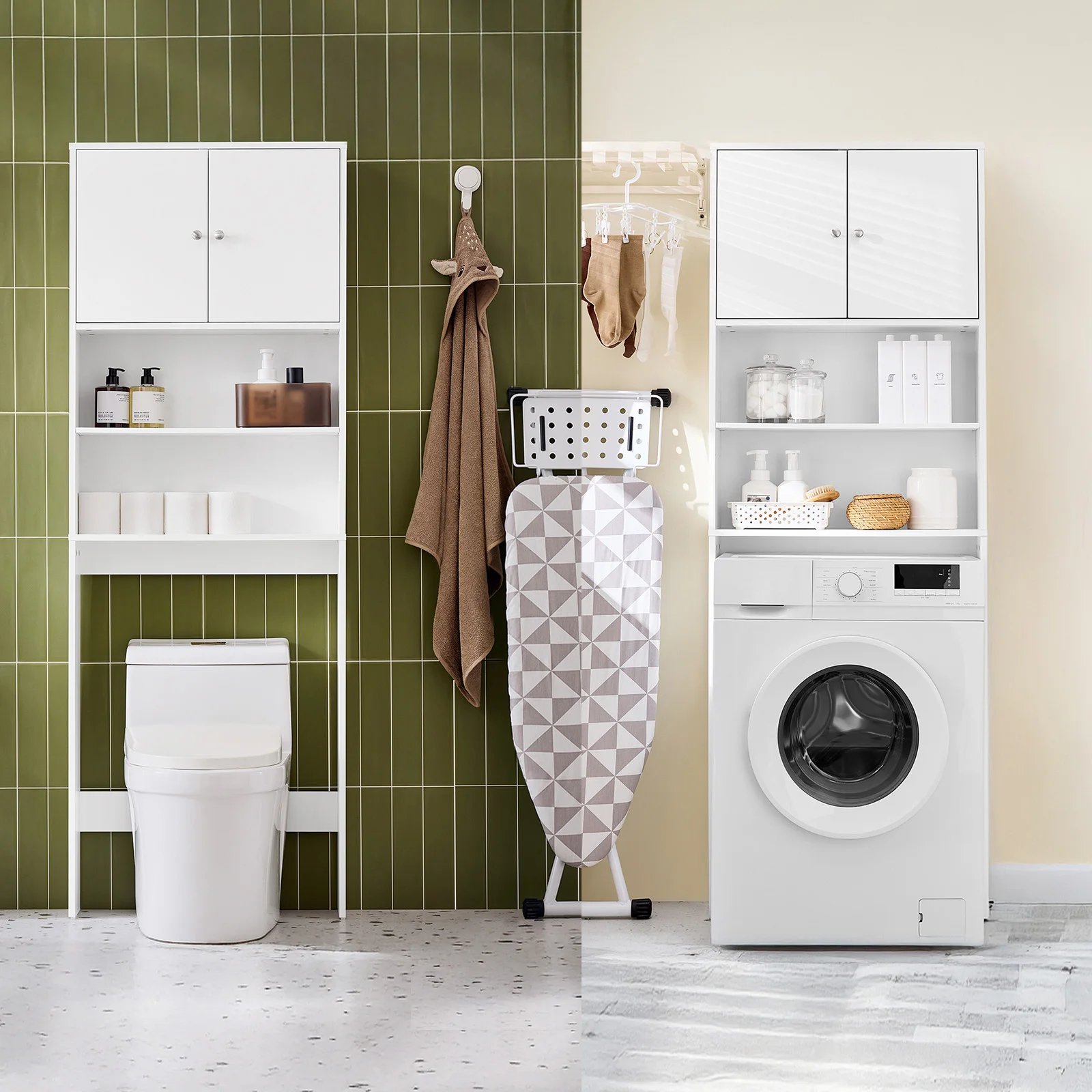 SoBuy BZR165-W Washing Machine wardrobe with wardrobe & Shelves bathroom storage s wardrobe Freestanding Toilet Space Savers