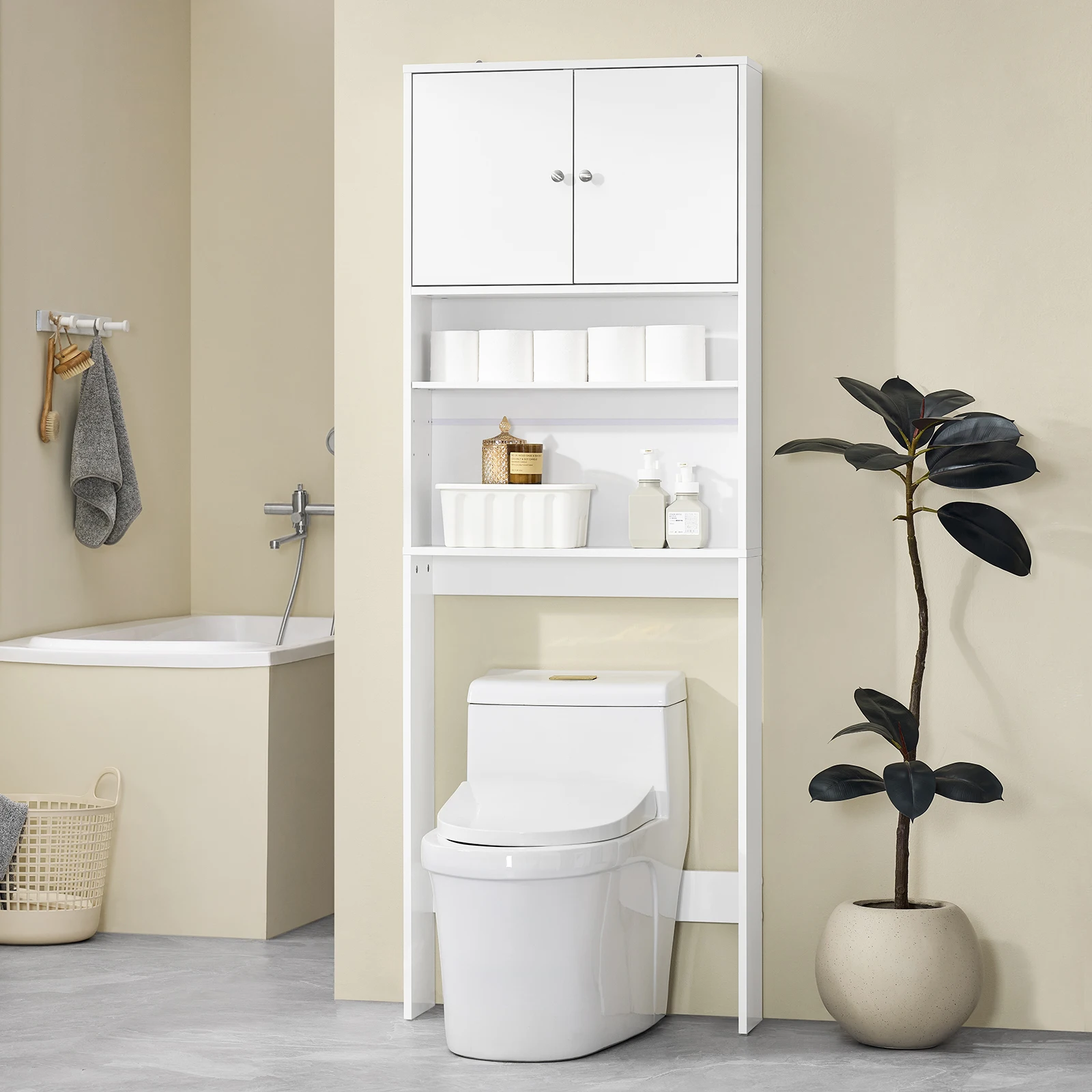 SoBuy BZR165-W Washing Machine wardrobe with wardrobe & Shelves bathroom storage s wardrobe Freestanding Toilet Space Savers