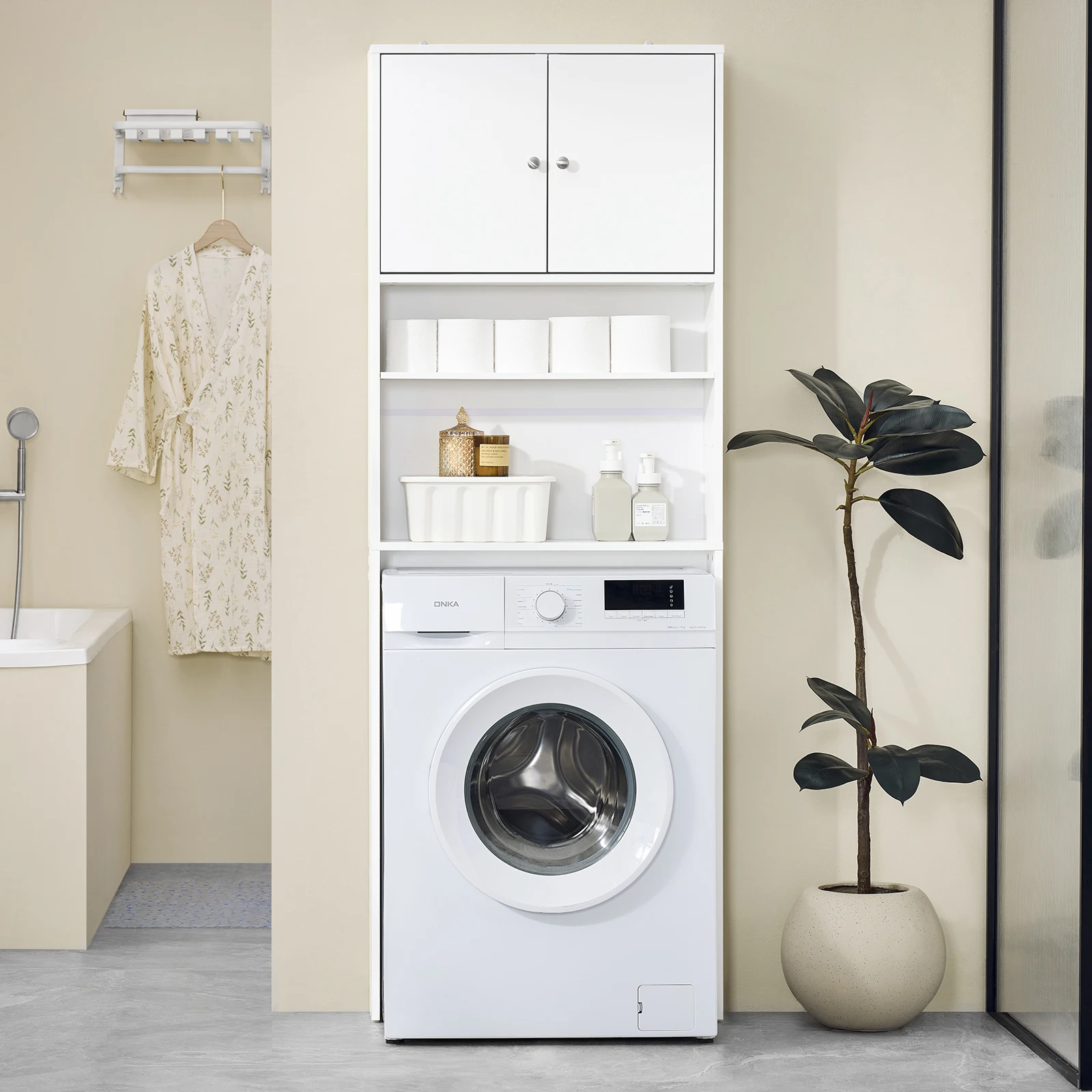 SoBuy BZR165-W Washing Machine wardrobe with wardrobe & Shelves bathroom storage s wardrobe Freestanding Toilet Space Savers