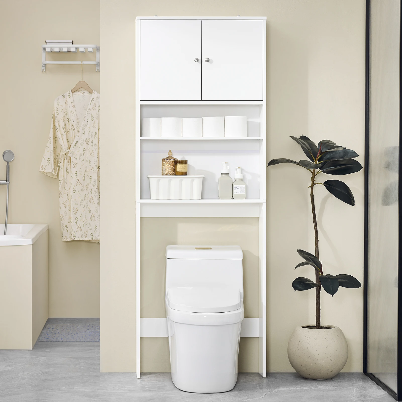 SoBuy BZR165-W Washing Machine wardrobe with wardrobe & Shelves bathroom storage s wardrobe Freestanding Toilet Space Savers