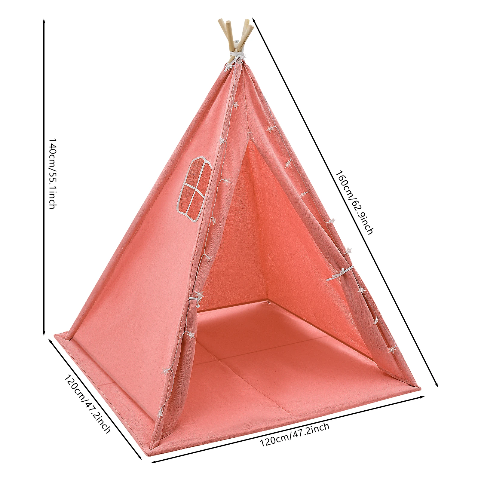 Teepee Tent for Kids – 100% Cotton and Linen Play Tent with Padded Mat & Star Lights Foldable Indoor Play Tent for Girls & Boys