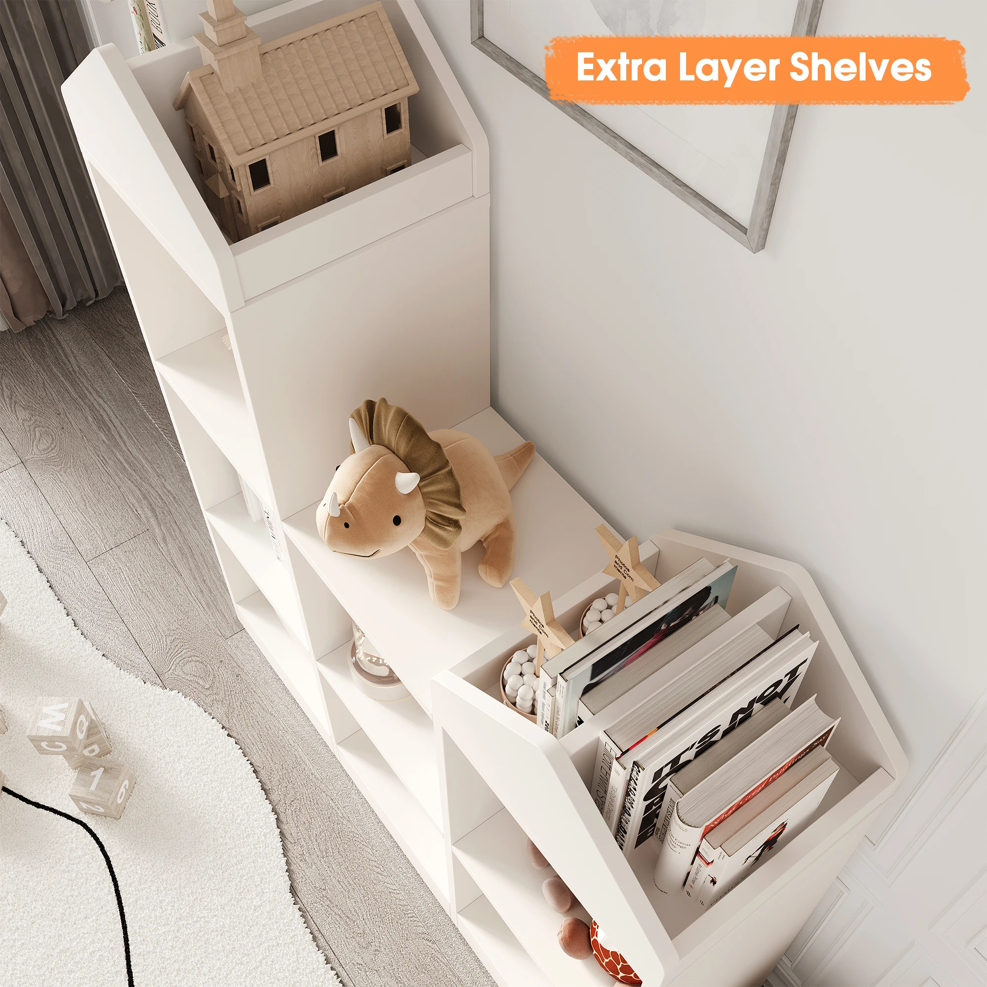 Toy Storage Organizer 7-Cubby Kids Bookshelf Bookcase Toddlers Playhouse Cabinet Shelf for Boys Girls Room Playroom