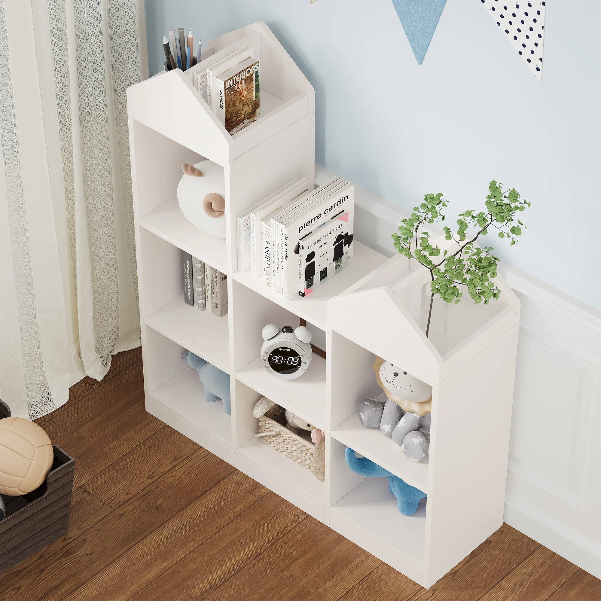 Toy Storage Organizer 7-Cubby Kids Bookshelf Bookcase Toddlers Playhouse Cabinet Shelf for Boys Girls Room Playroom