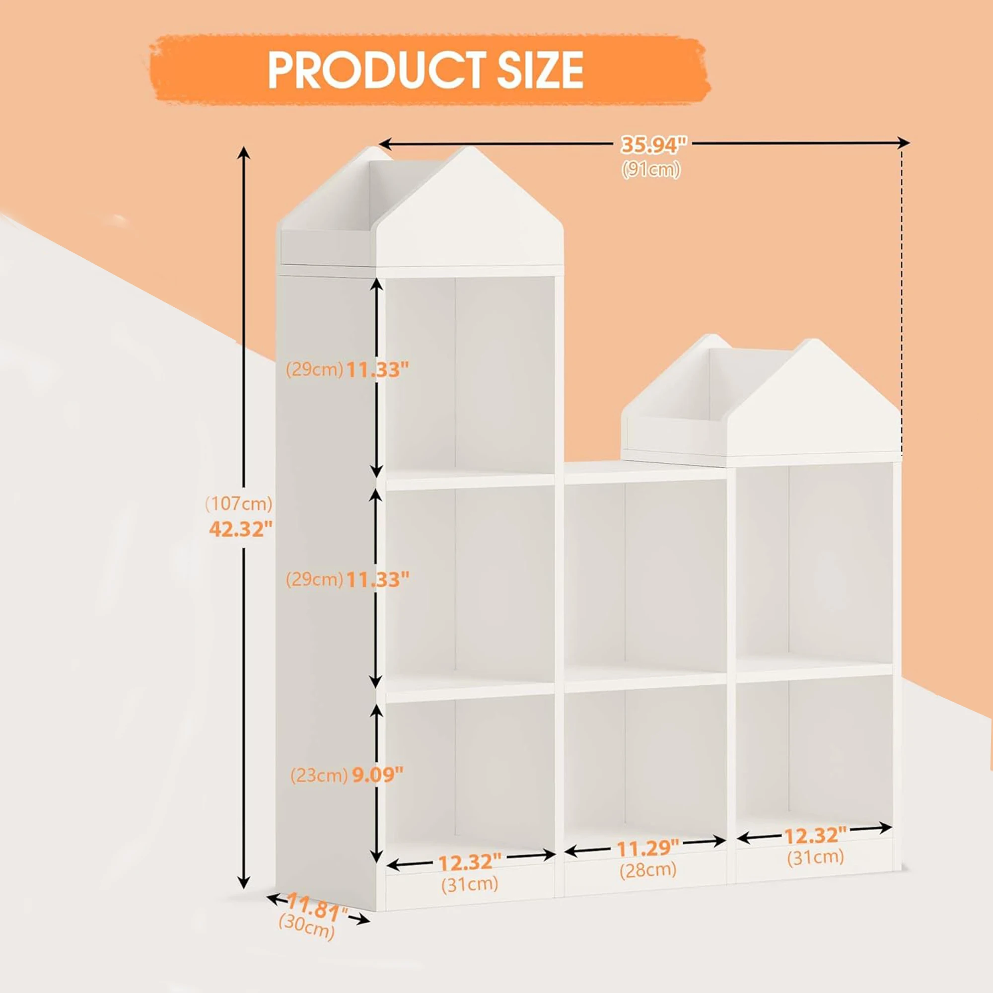 Toy Storage Organizer 7-Cubby Kids Bookshelf Bookcase Toddlers Playhouse Cabinet Shelf for Boys Girls Room Playroom