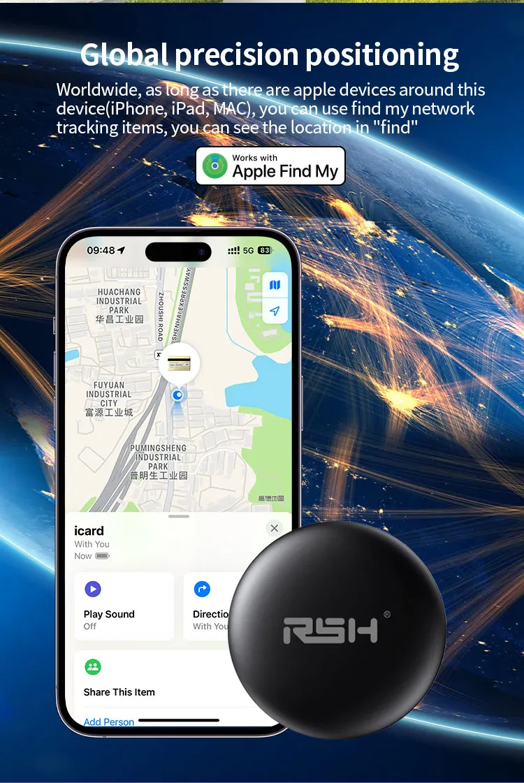 RSH Brand Genuine Security Anti Lose GPS Tracker via Apple Find My Bluetooth Smart Tag Animal Pets Child Wallet Dog Finders MFi