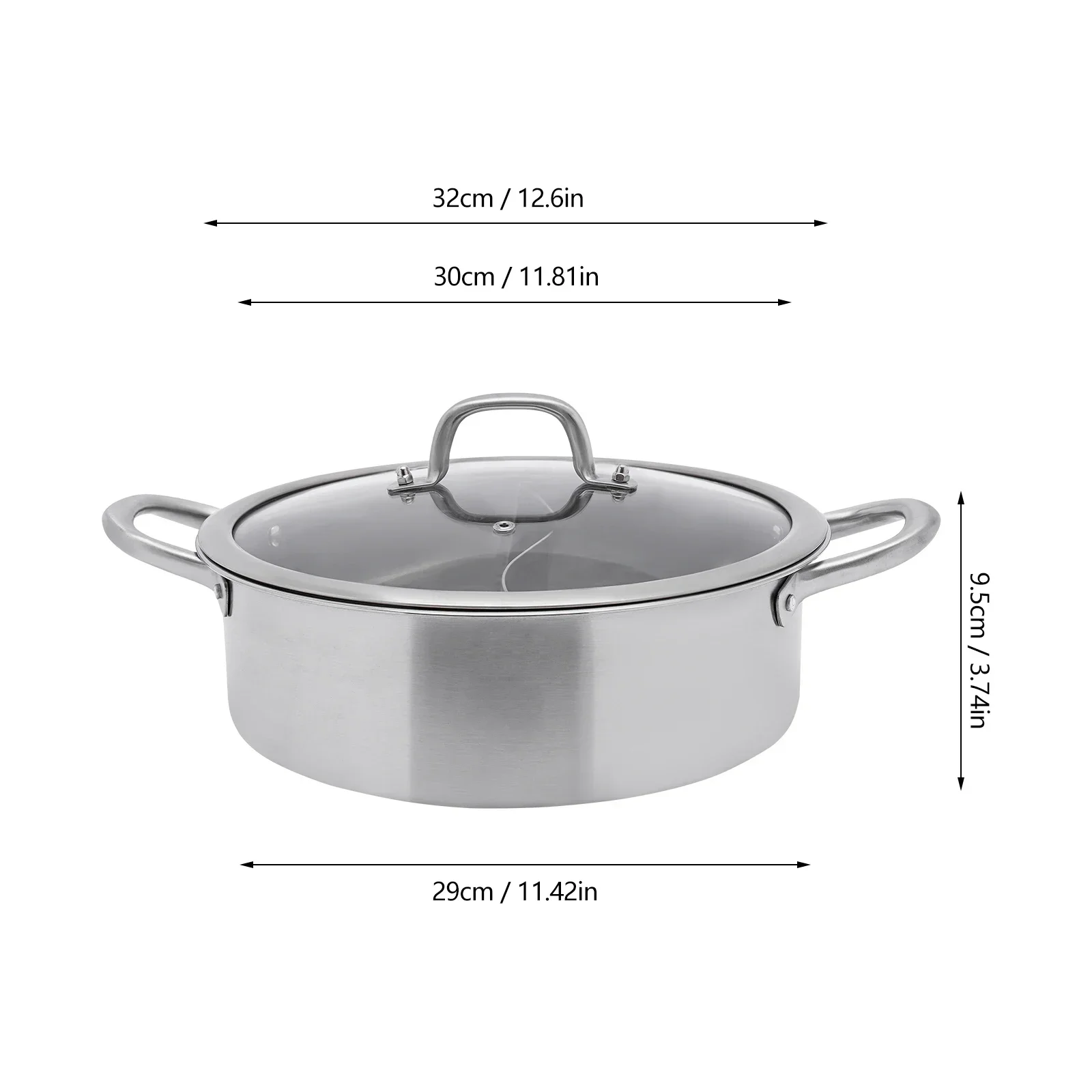 Hot Pot with Divider and Glass Lid, 304 Stainless Steel Pot, Cooking Pot Set for Induction Hobs, Gas Hobs, and Oven Pot