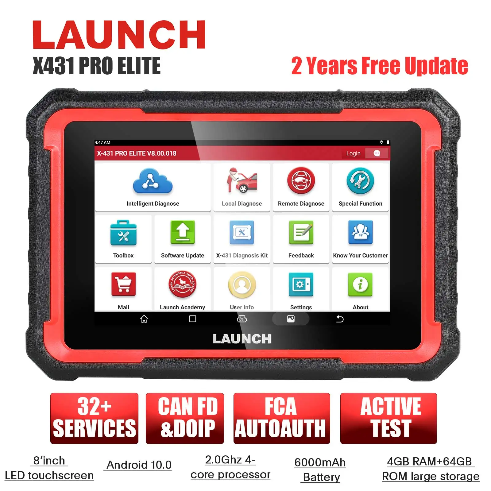 Launch X431 PRO ELITE Auto Full System Car Diagnostic Tools CAN FD Active Tester OBD2 Scanner UK-EU Version