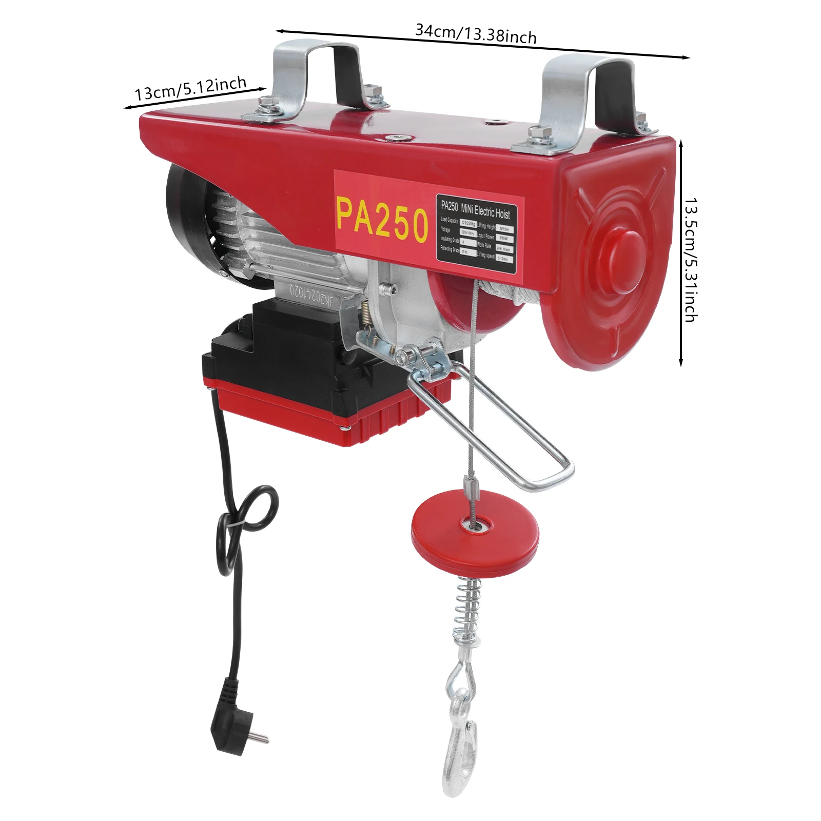 550W 250kg Electric Hoist Lifting Crane Cable Hoist Winch Lifting Capacity Wireless Remote Control for Home & Industrial Use