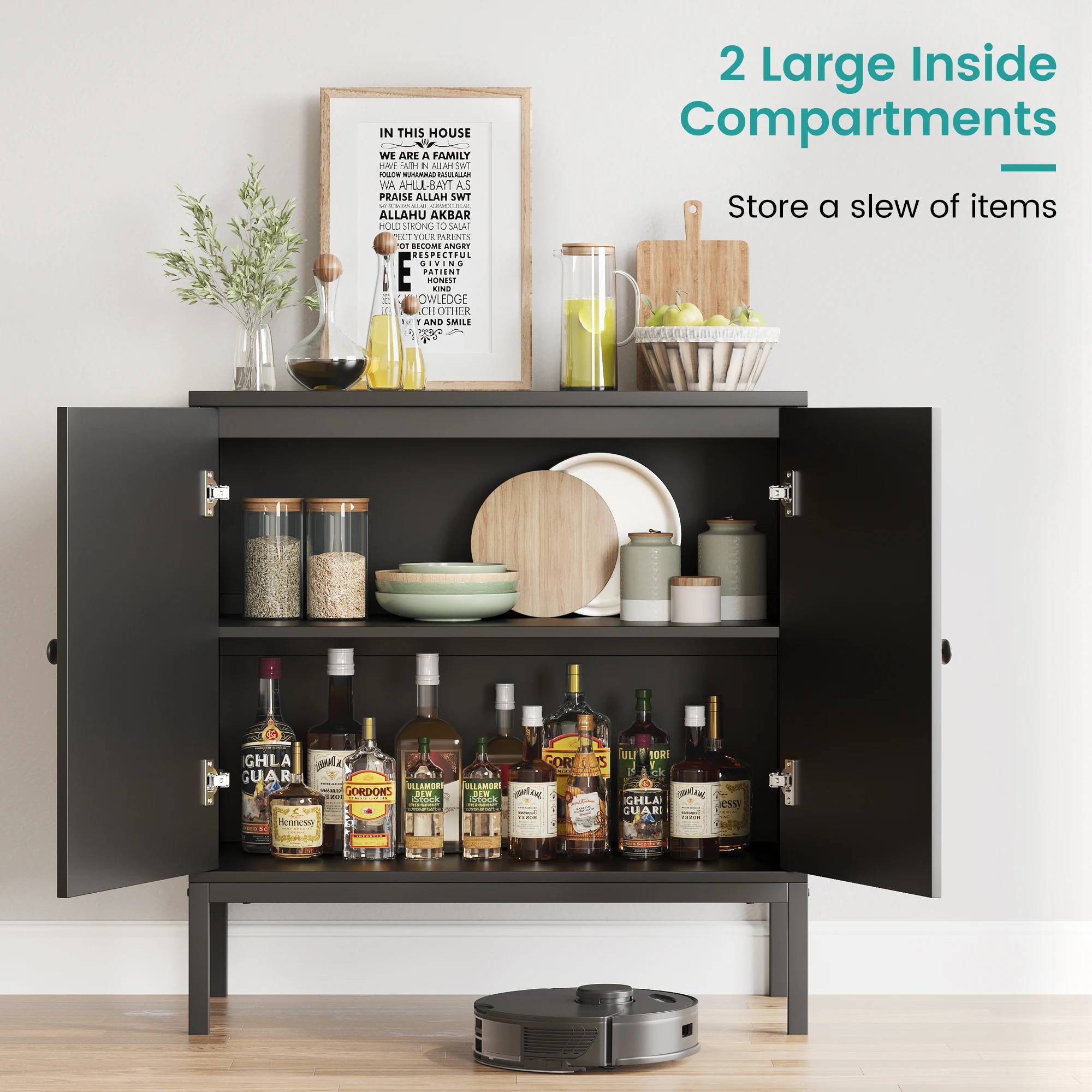 Buffet Cabinet, Rattan Storage Cabinet with Doors and Shelves, Accent Cabinet Sideboard, Wood Console Cabinet with Storage for R