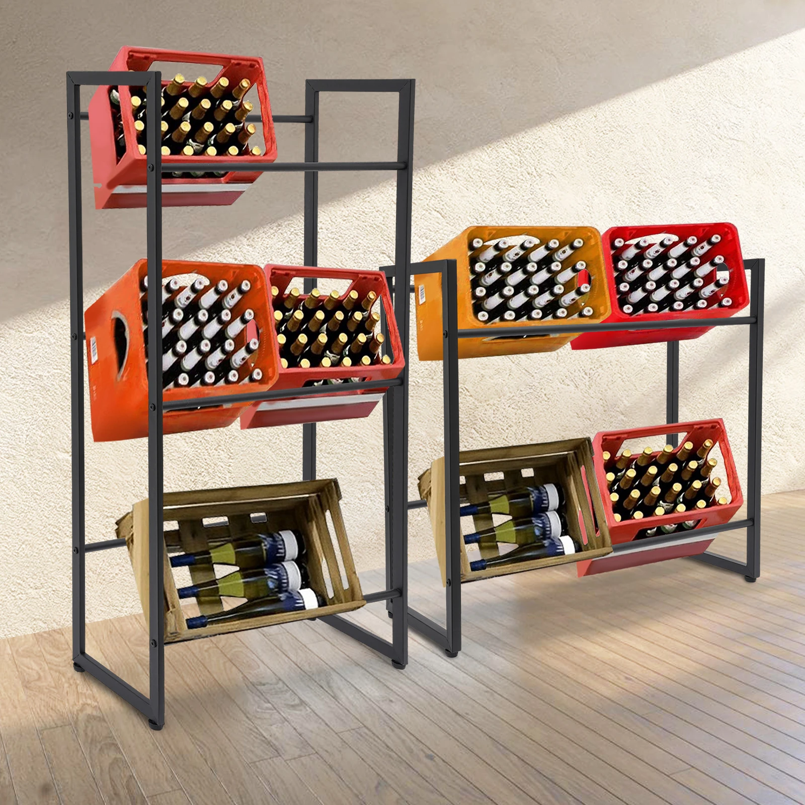 3-Tier/2-Tier Drink Crate Rack Food Organizer Beverage Box Holder for Storing Beverages and Food