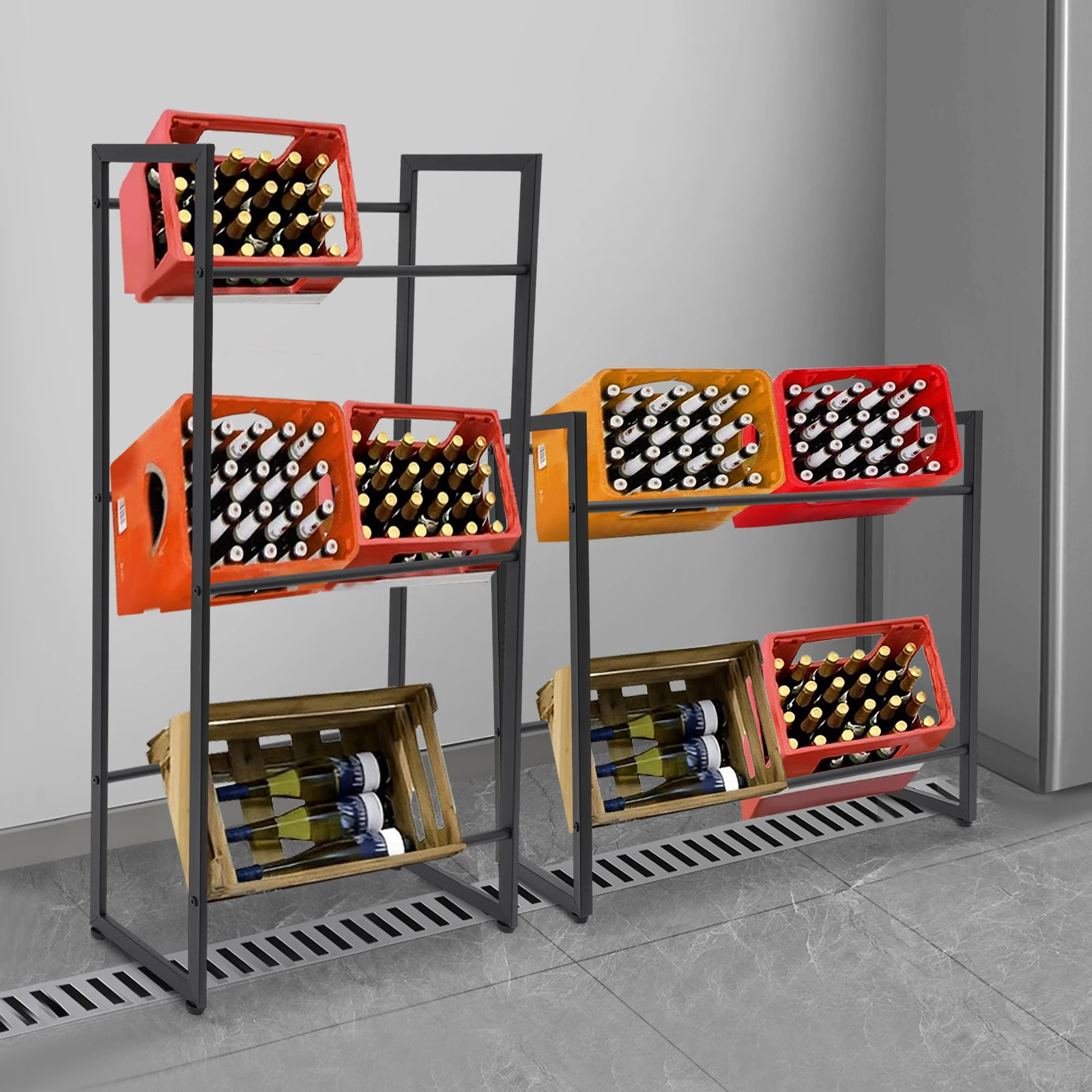 3-Tier/2-Tier Drink Crate Rack Food Organizer Beverage Box Holder for Storing Beverages and Food
