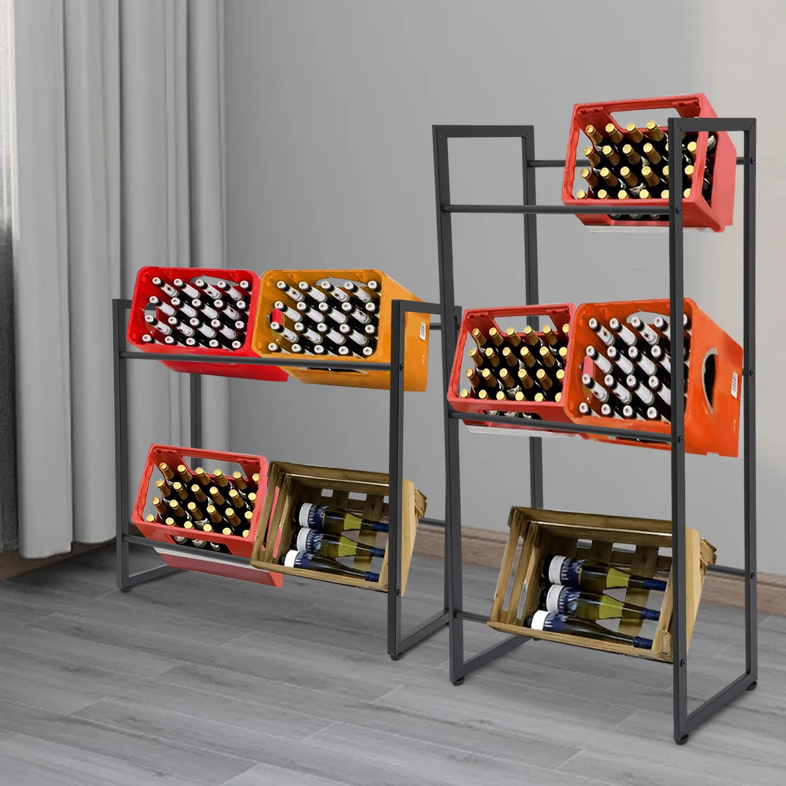 3-Tier/2-Tier Drink Crate Rack Food Organizer Beverage Box Holder for Storing Beverages and Food