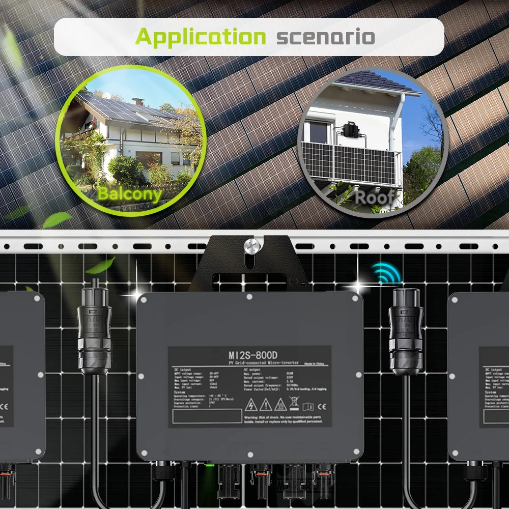 800W IP67 Solar Grid Tie Inverter 26-60V DC 230V AC Built-in WiFi for Domestic PV Grid on Micro Converter Warranty for 12 Years