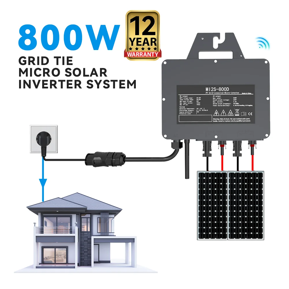 800W IP67 Solar Grid Tie Inverter 26-60V DC 230V AC Built-in WiFi for Domestic PV Grid on Micro Converter Warranty for 12 Years