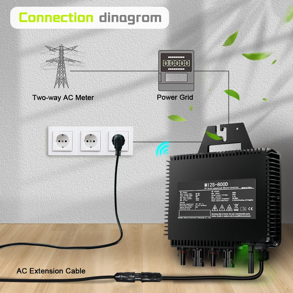 800W IP67 Solar Grid Tie Inverter 26-60V DC 230V AC Built-in WiFi for Domestic PV Grid on Micro Converter Warranty for 12 Years