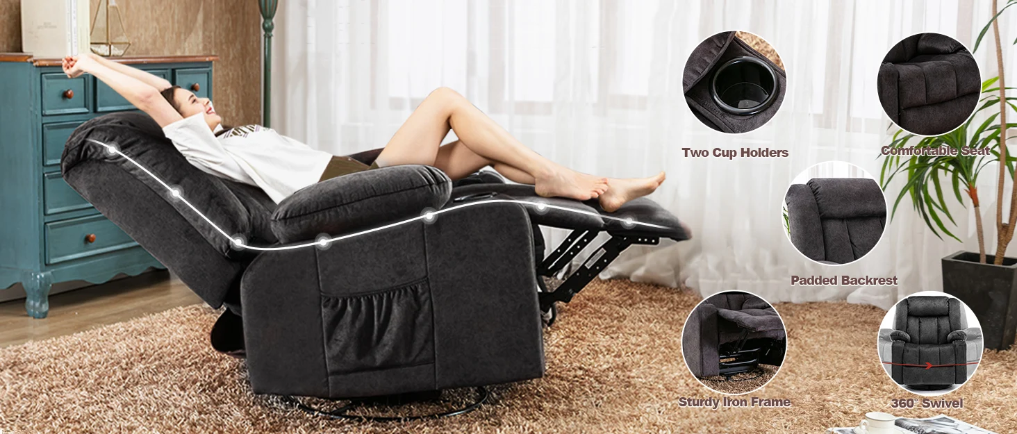 COMHOMA Relax armchair TV armchair lounge armchair with adjustable 90 °-160 ° retractable footrest with 2 cup holders