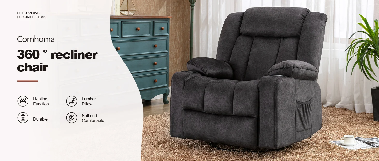 COMHOMA Relax armchair TV armchair lounge armchair with adjustable 90 °-160 ° retractable footrest with 2 cup holders
