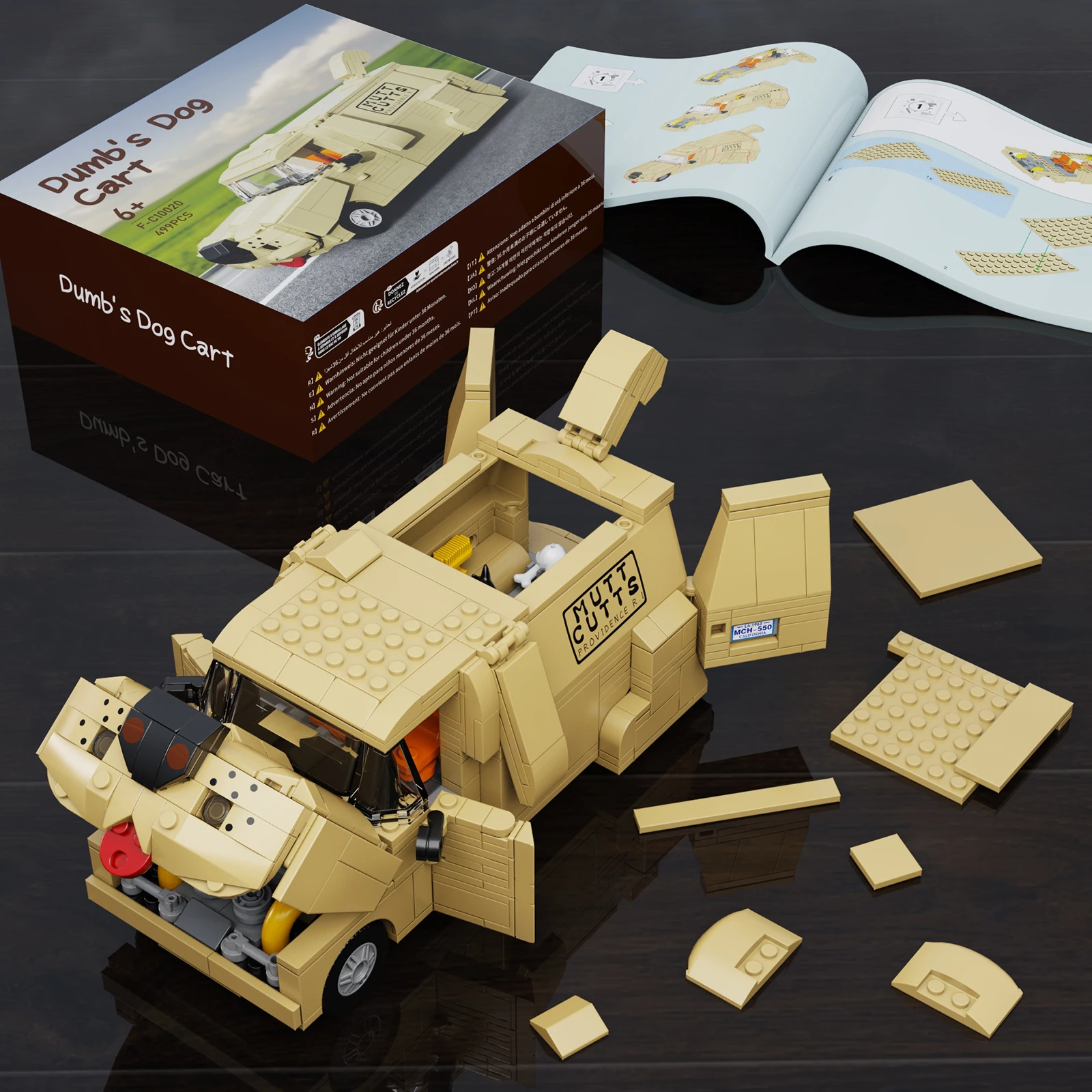 Dumb's Dog Camper Van Building Blocks Kit Doggy Cart Caravan Motorhome Model Bricks Home Decoration Collectible Gift for Fans Adults