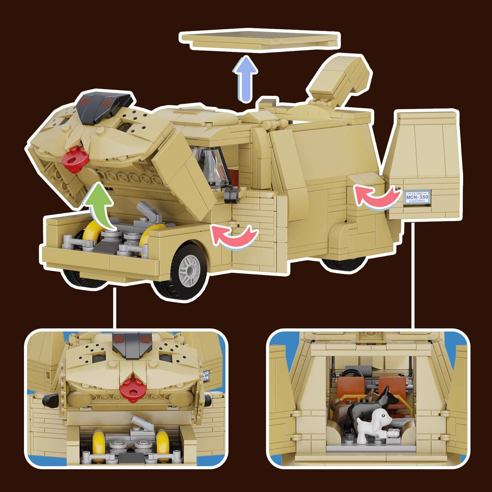 Dumb's Dog Camper Van Building Blocks Kit Doggy Cart Caravan Motorhome Model Bricks Home Decoration Collectible Gift for Fans Adults