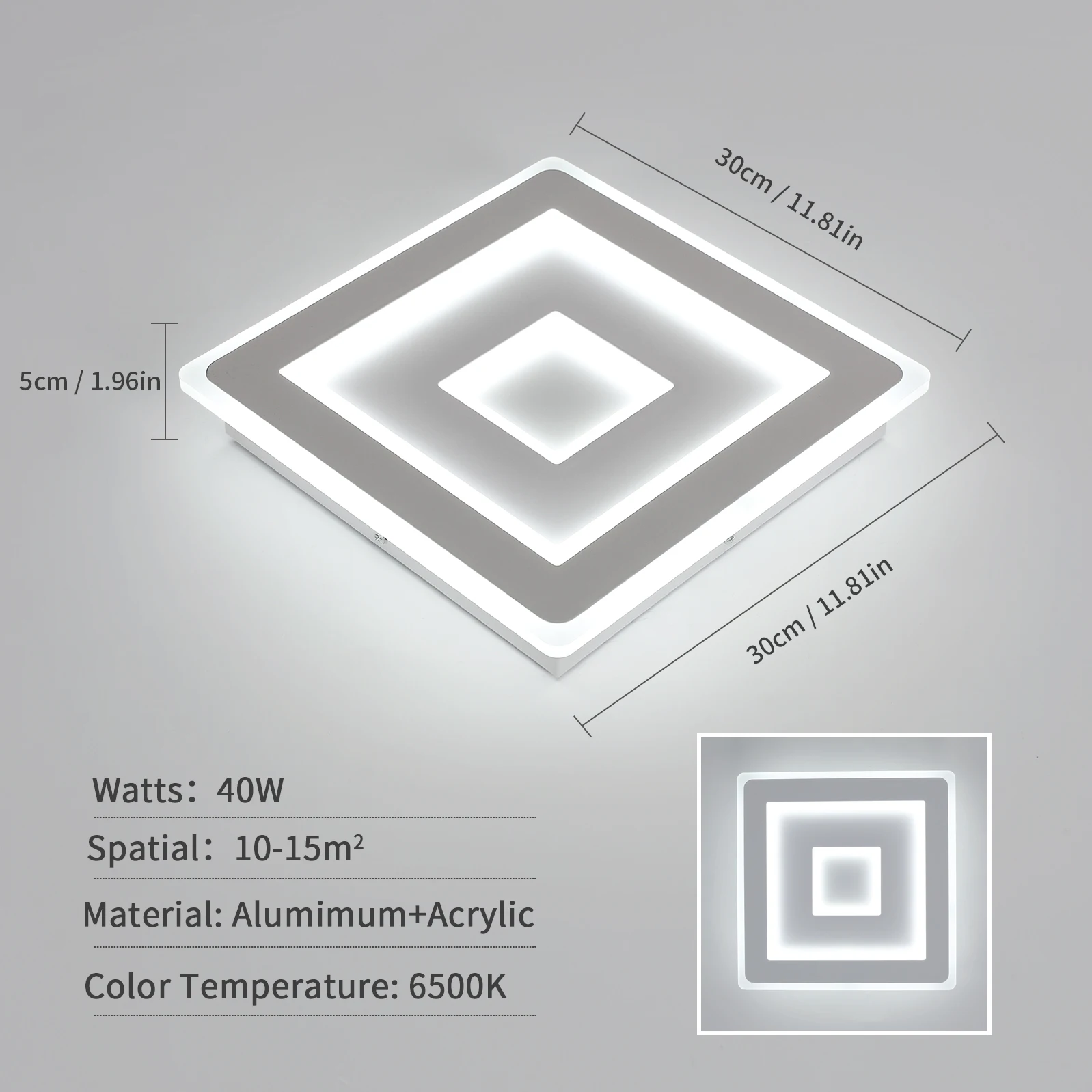 White LED Modern Square Ceiling Lamp,42W Acrylic LED Ceiling Light for Bedroom,Living Room,Hallway,Bathroom ,Kitchen