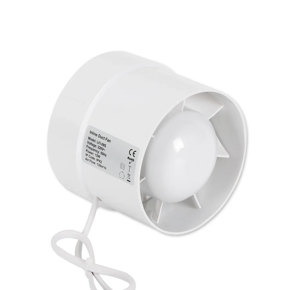 100mm ABS Plastic Pipe Fan Pipe Insertion Exhaust Fan Quiet 2400 Rpm For Air Extraction In Offices Toilets Kitchen Bathroom