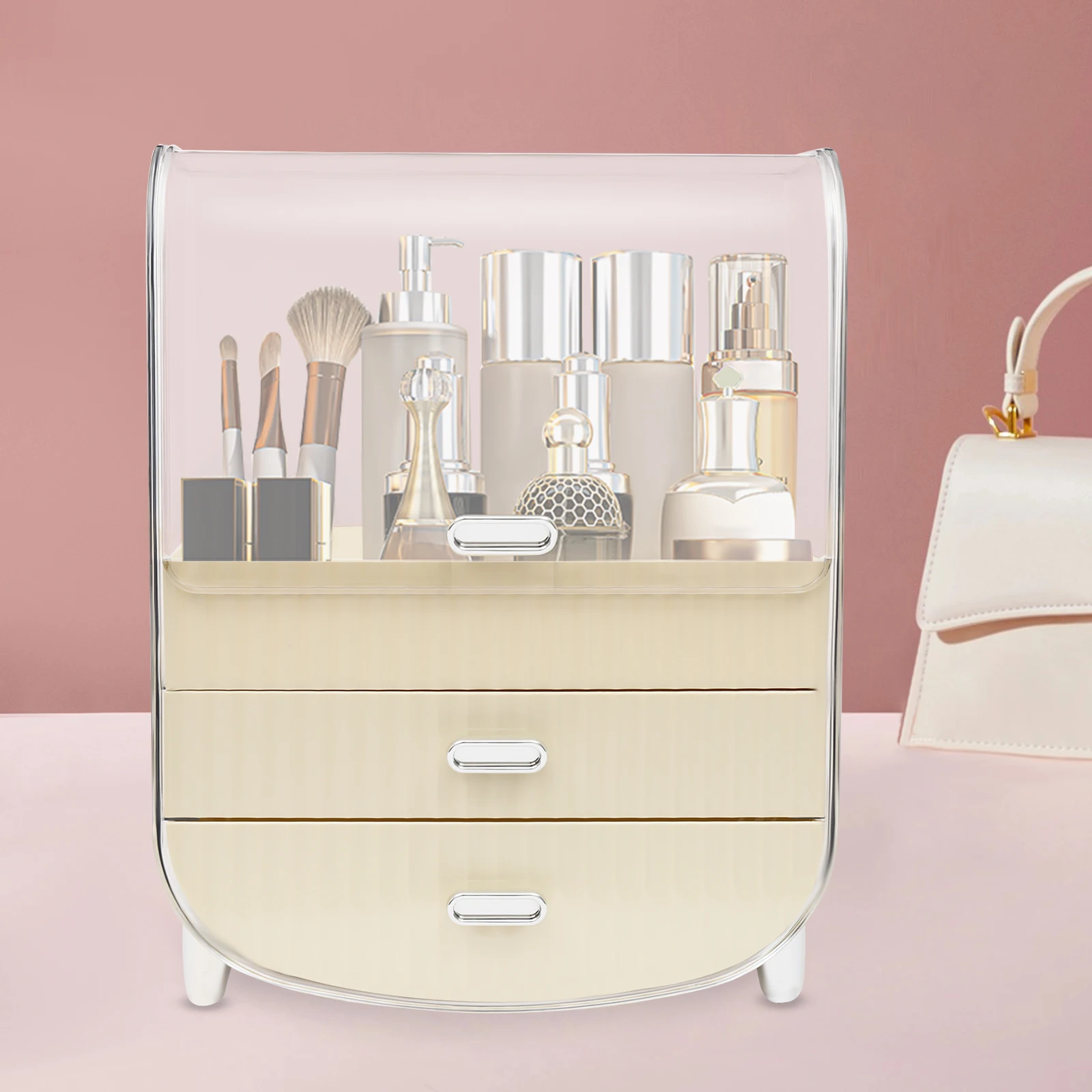 Rust-Resistant Large Makeup Organizer Cosmetics Skincare Organizers with Lid and Drawers for Dressing Table/Bedroom/Bathroom