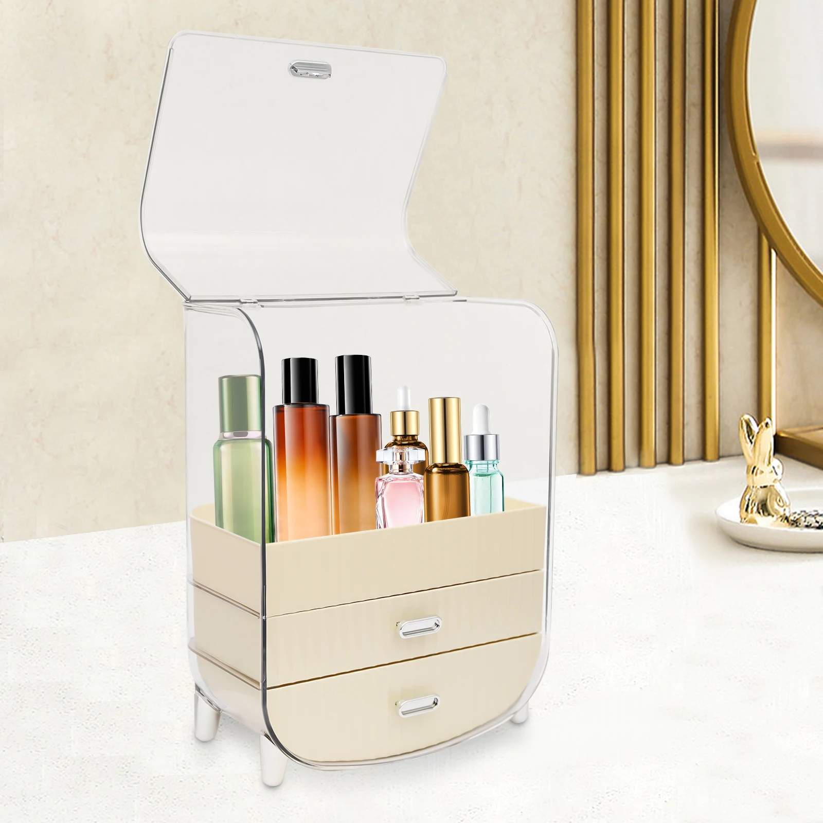 Rust-Resistant Large Makeup Organizer Cosmetics Skincare Organizers with Lid and Drawers for Dressing Table/Bedroom/Bathroom