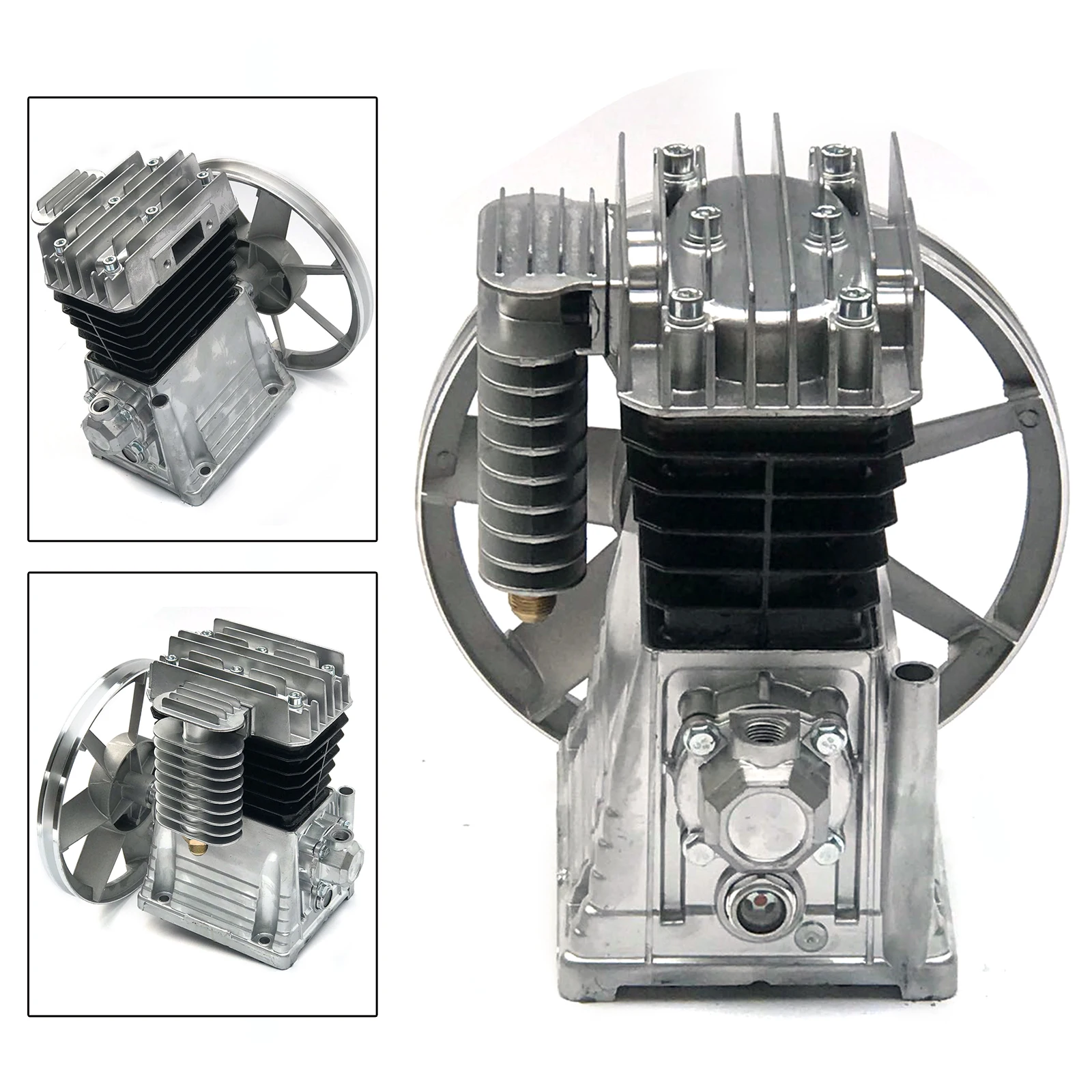 3HP 2.2kW Piston Style Air Compressor Pump Twin Cylinder Head Motor Oil Lubricated +Silencer