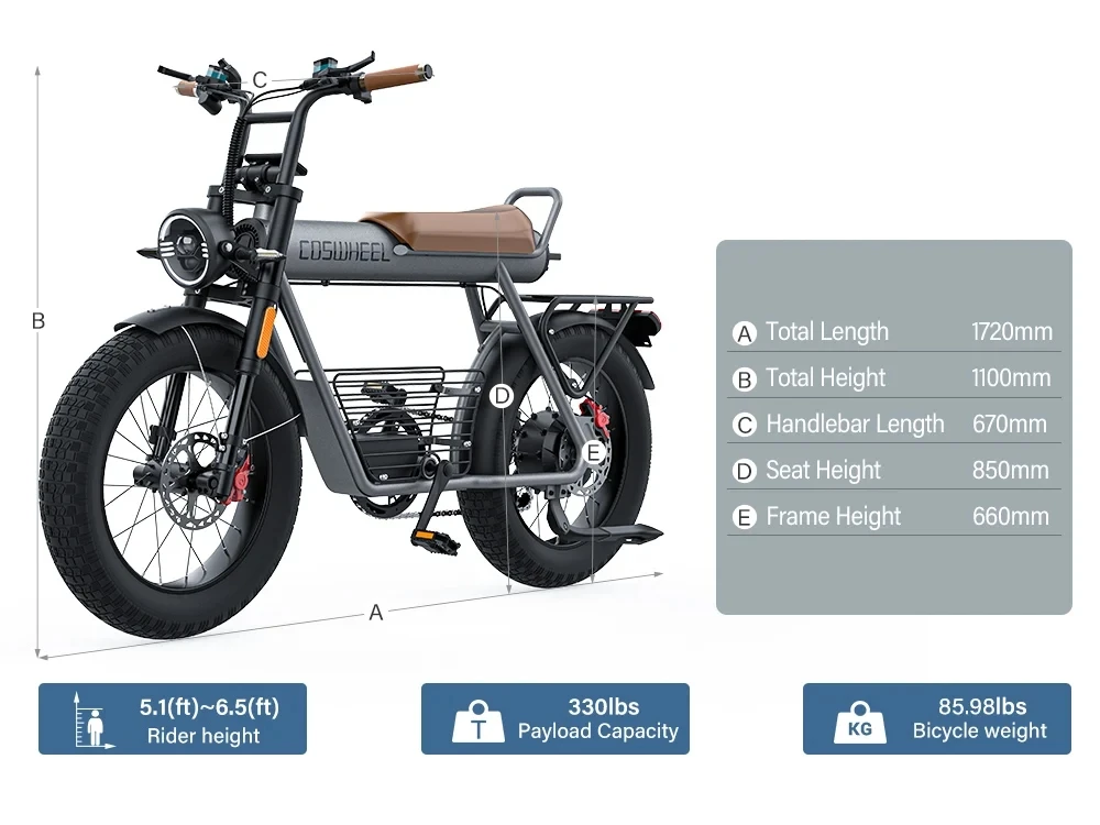 Coswheel Electric Bike CT20 1500W 48V 25AH Motorcycle 20Inch Fatbike Ebike Mountain bike Bikes Adult Electric Bicycle Free VAT