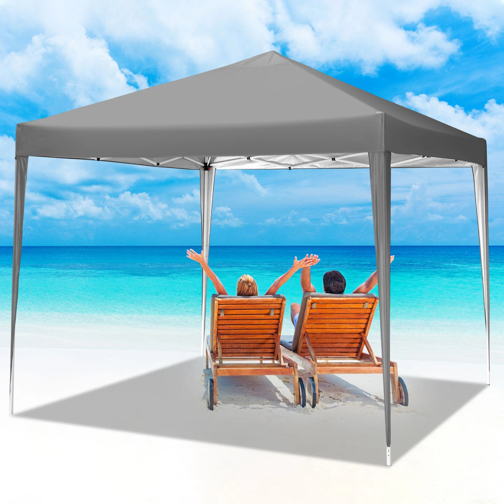 3×3m Outdoor Pop Up Canopy Tent, Camping Party Tent, Commercial Portable Waterproof Backyard Gazebo with 4 Sandbags