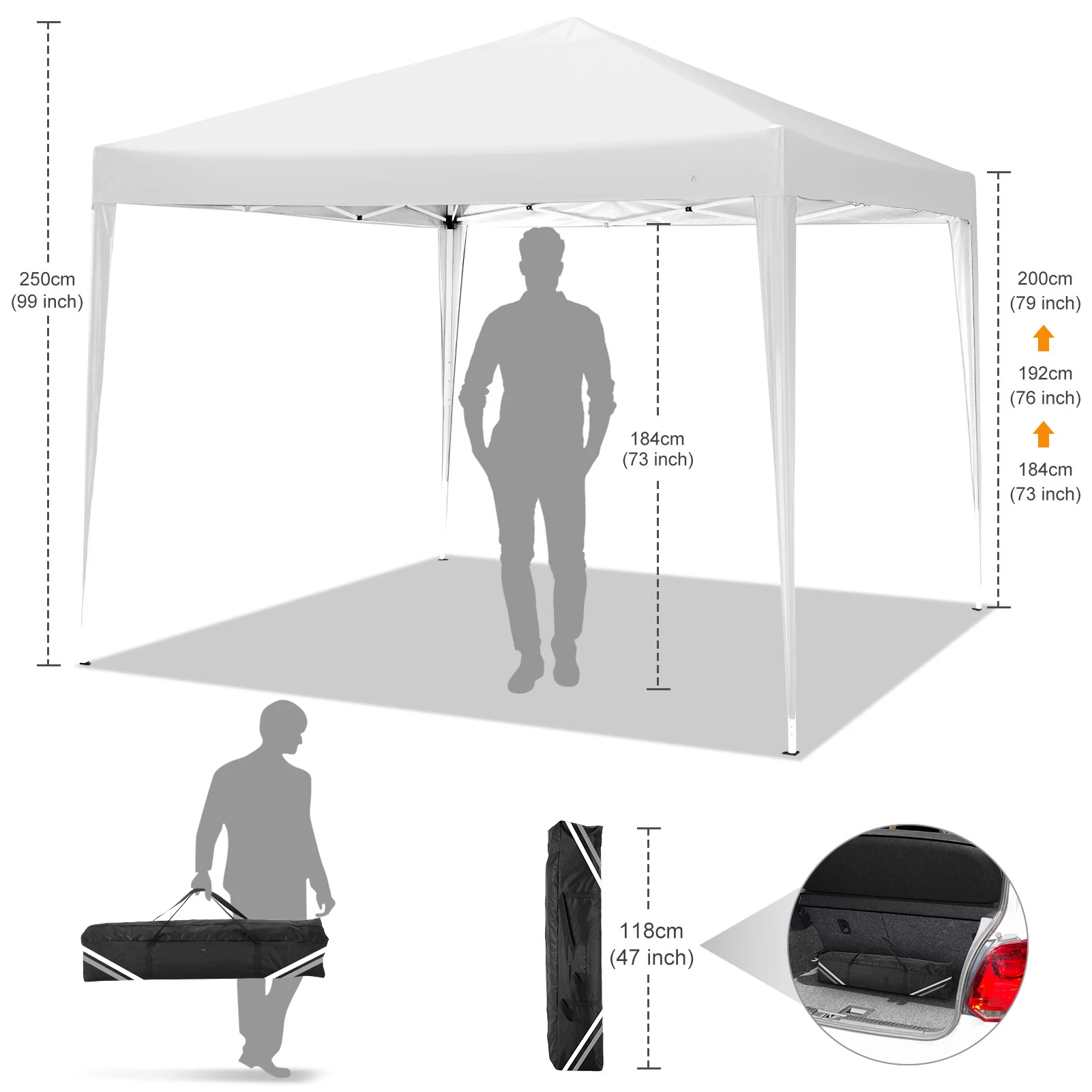 3×3m Outdoor Pop Up Canopy Tent, Camping Party Tent, Commercial Portable Waterproof Backyard Gazebo with 4 Sandbags