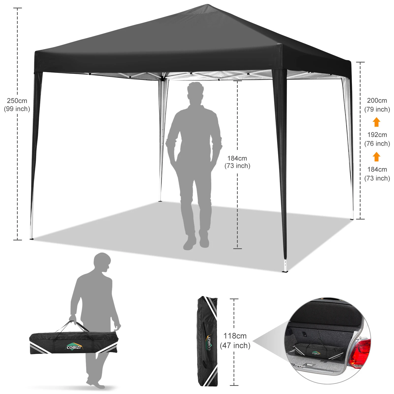 3×3m Outdoor Pop Up Canopy Tent, Camping Party Tent, Commercial Portable Waterproof Backyard Gazebo with 4 Sandbags
